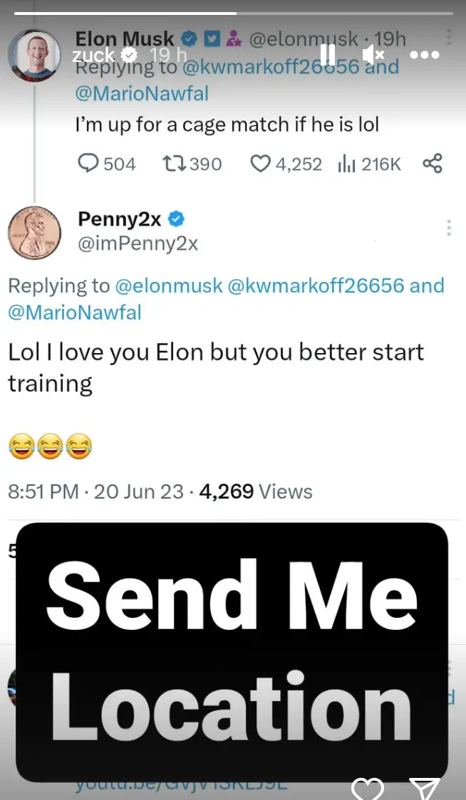 Mark Zuckerberg accepted Elon Musk's fight on Instagram.