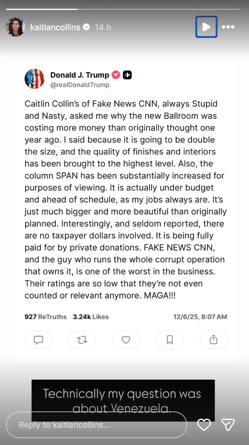 Kaitlan Collins responded to the president's rant (Instagram/@kaitlancollins)