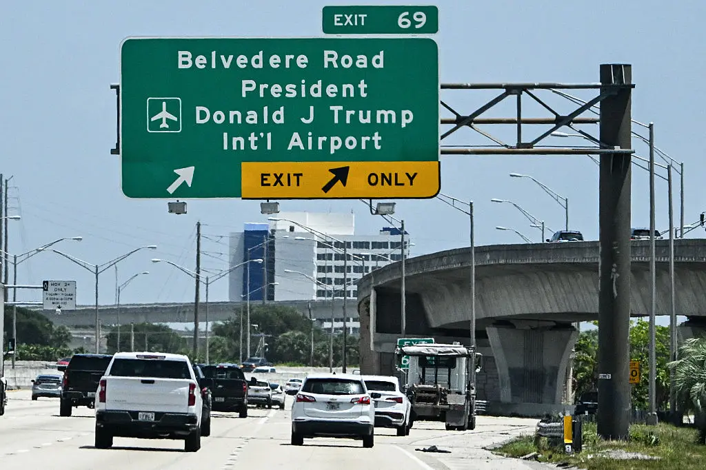 A Florida airport was renamed after Donald Trump on Thursday, accelerating a push by the US president and supporters to plaster his name and image on everything from national landmarks to banknotes. (Photo by CHANDAN KHANNA / AFP via Getty Images)