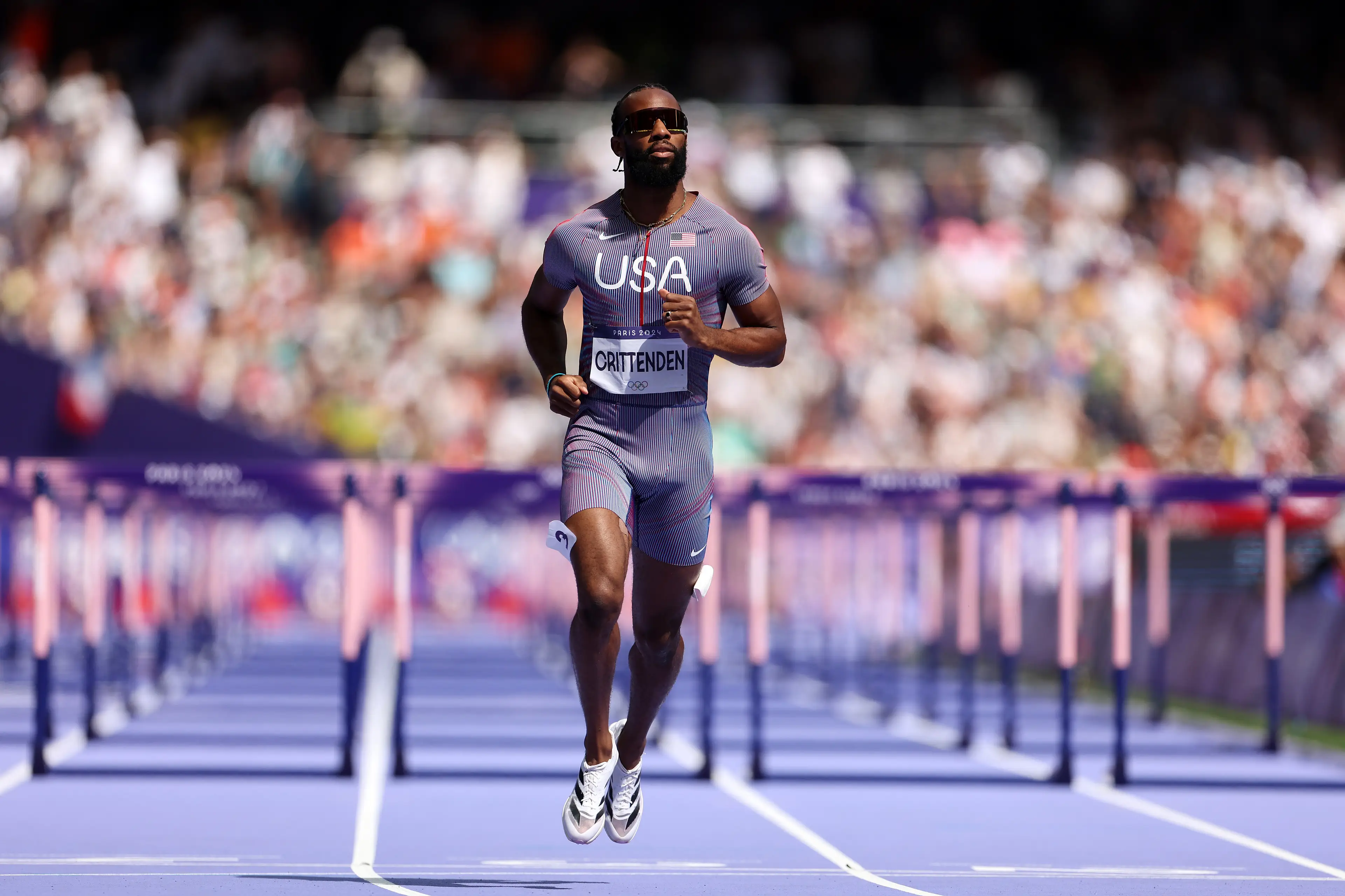 Freddie Crittenden was competing in the first round of the Men's 110m hurdles. (Hannah Peters/Getty Images)