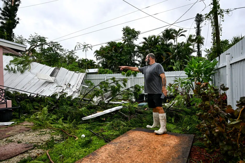 Florida resident Dan Jones shows how destructive Hurricane Milton was to his home (CHANDAN KHANNA/AFP via Getty Images)