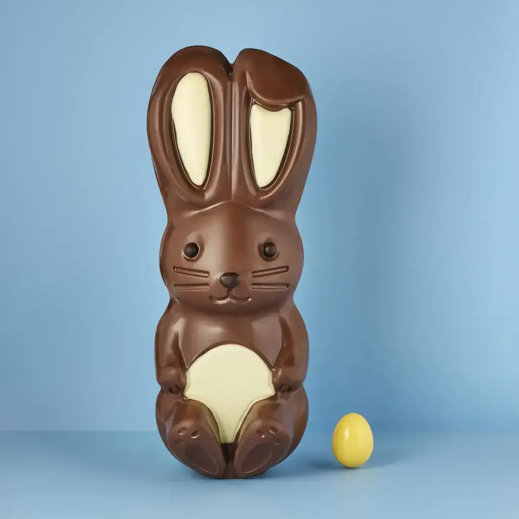 Pete, the 10lbs edible rabbit, is made with three different types of chocolate (Maud Borup)