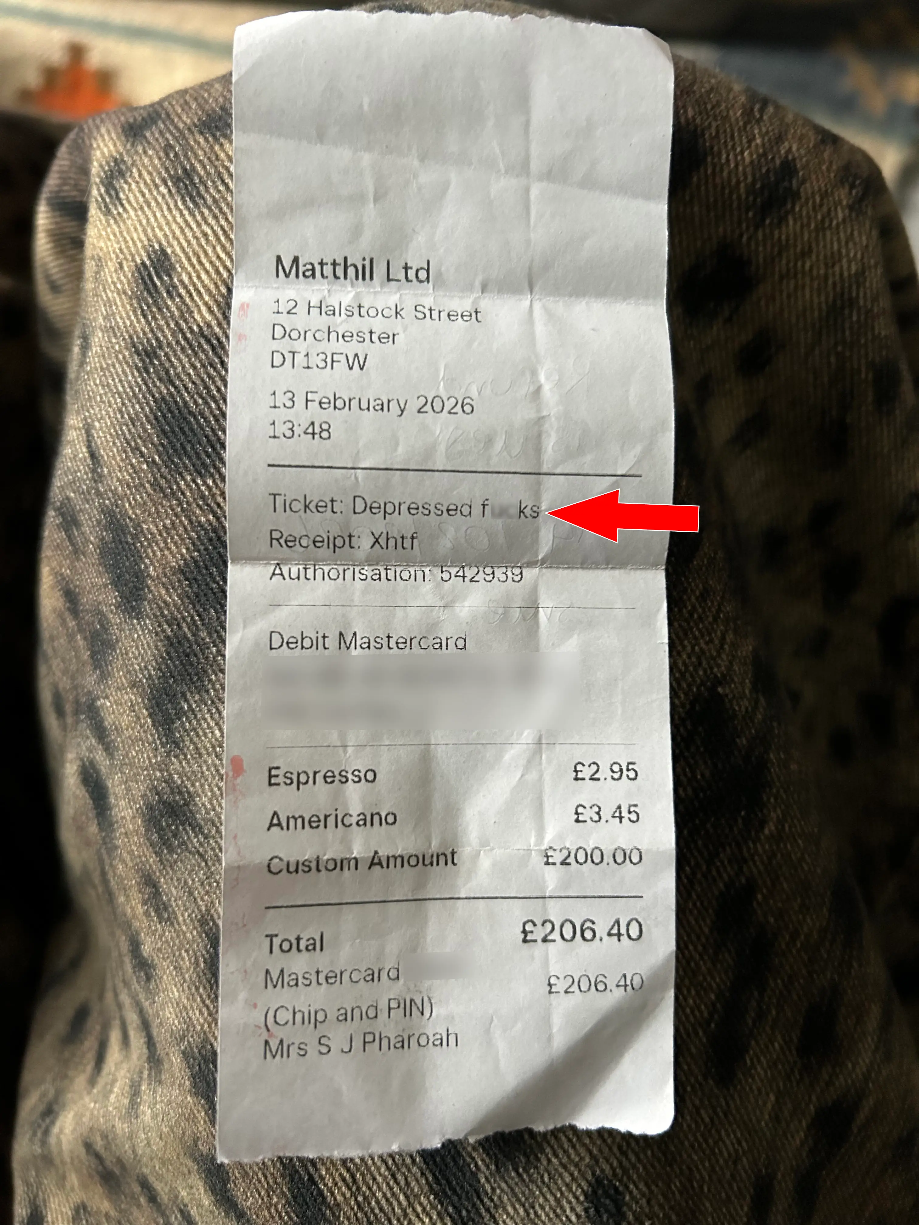 Not what you expect to find on a receipt... (BNPS)