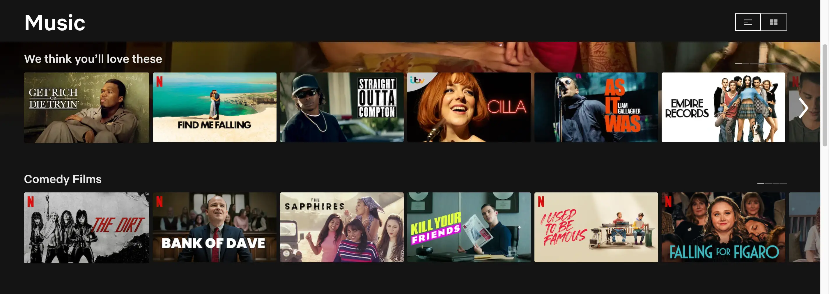 Searching the 'Music' code brought up shows I didn't even know existed (Netflix)