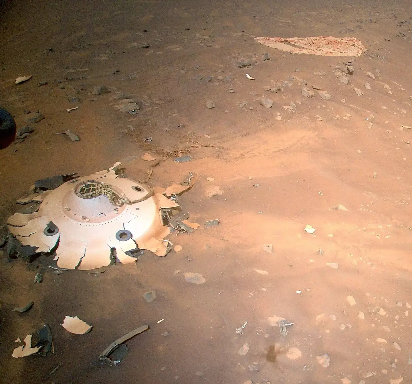 The helicopter took an image of debris on the surface of Mars (NASA/JPL-Caltech)