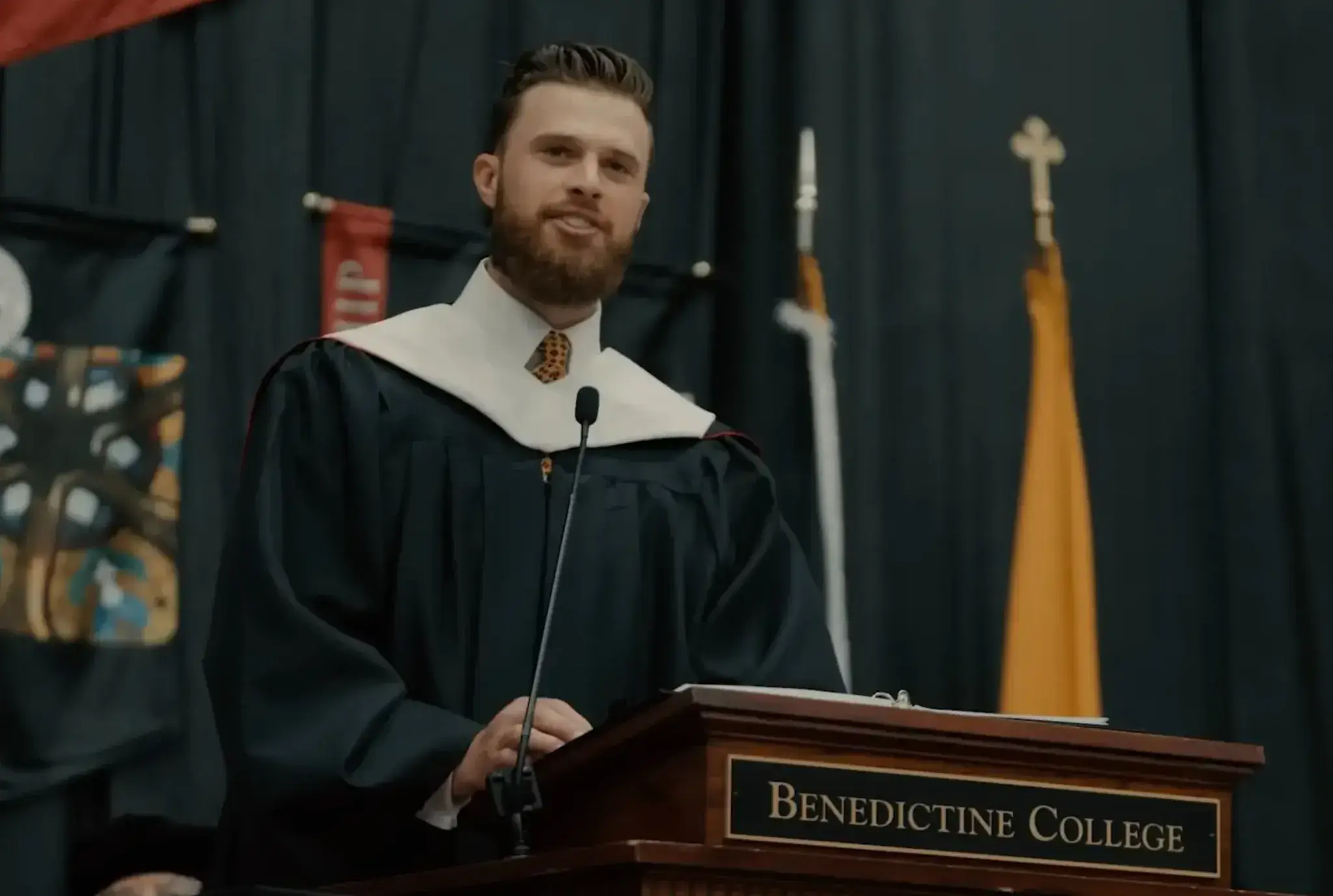 Harrison Butker has come under fire for his controversial comments about women as 'homemakers'. (Benedictine College)