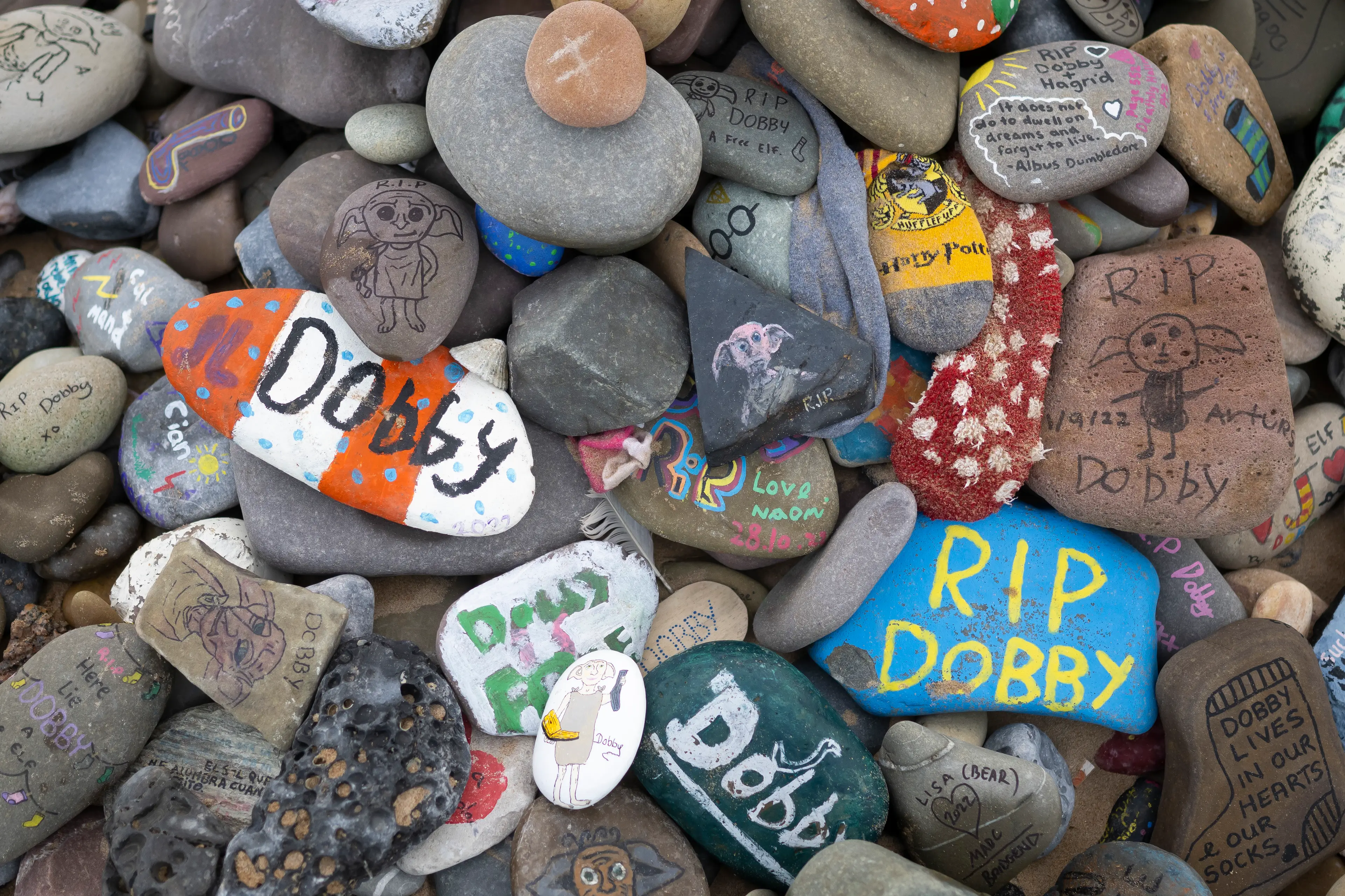 People have laid rocks at the Pembrokeshire site to paid tribute to the character (Matthew Horwood/Getty Images)