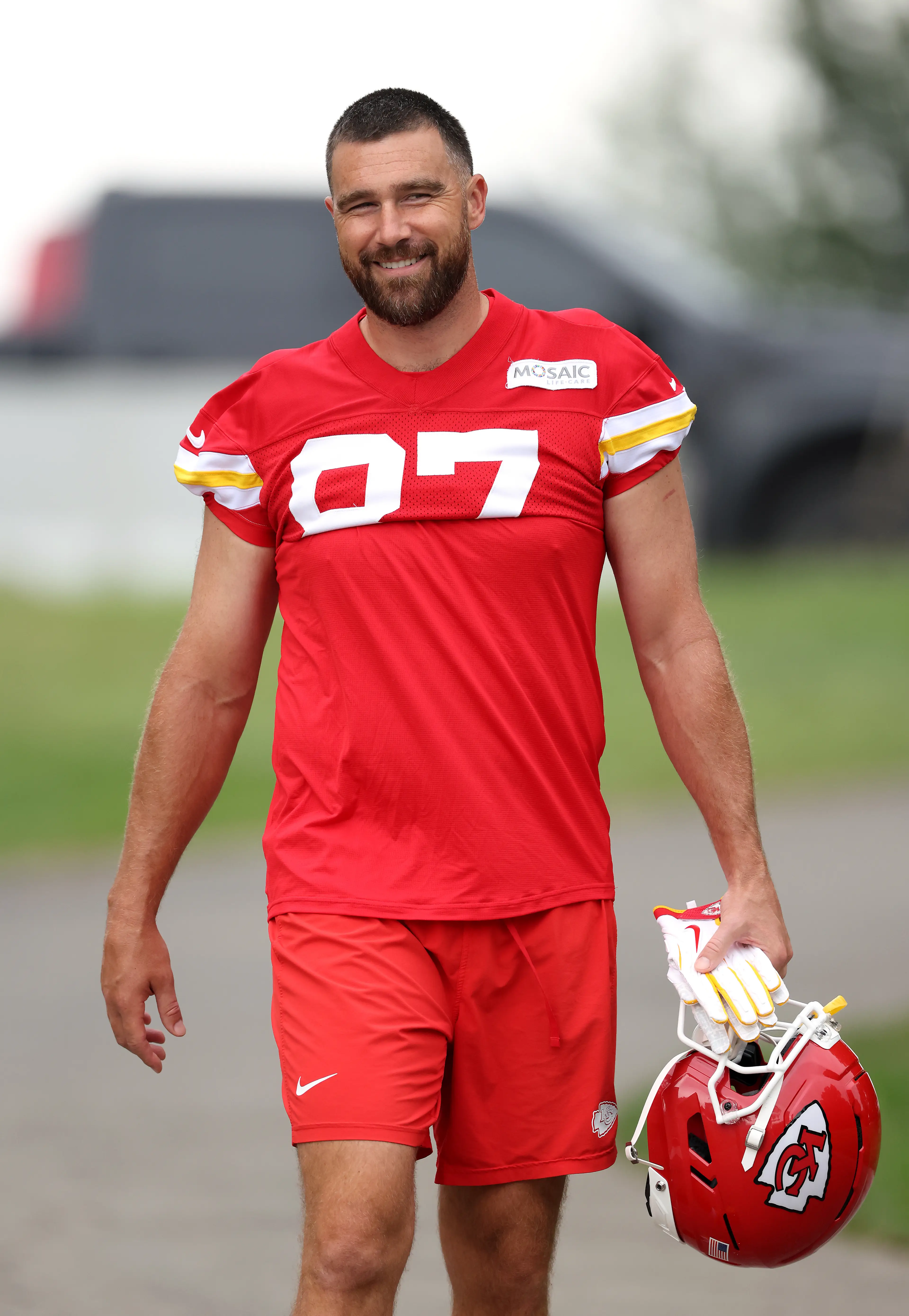 Edited videos and photos on social media have led some fans to speculate Kelce is developing a 'dad bod' (Jamie Squire/Getty Images)