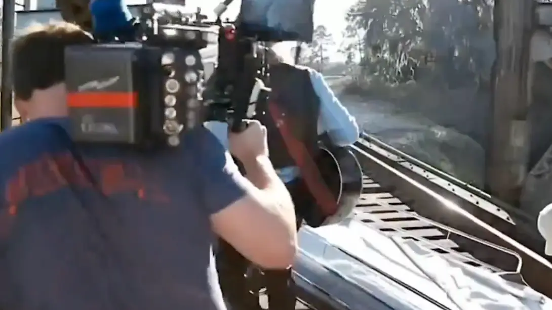 The crew were filmed scrambling off the tracks.