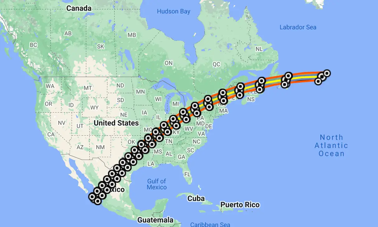 The new path of totality map.