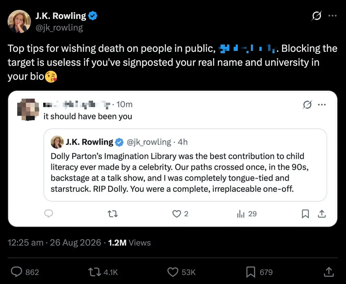 JK Rowling hit back at a critic (X/@jk_rowling)
