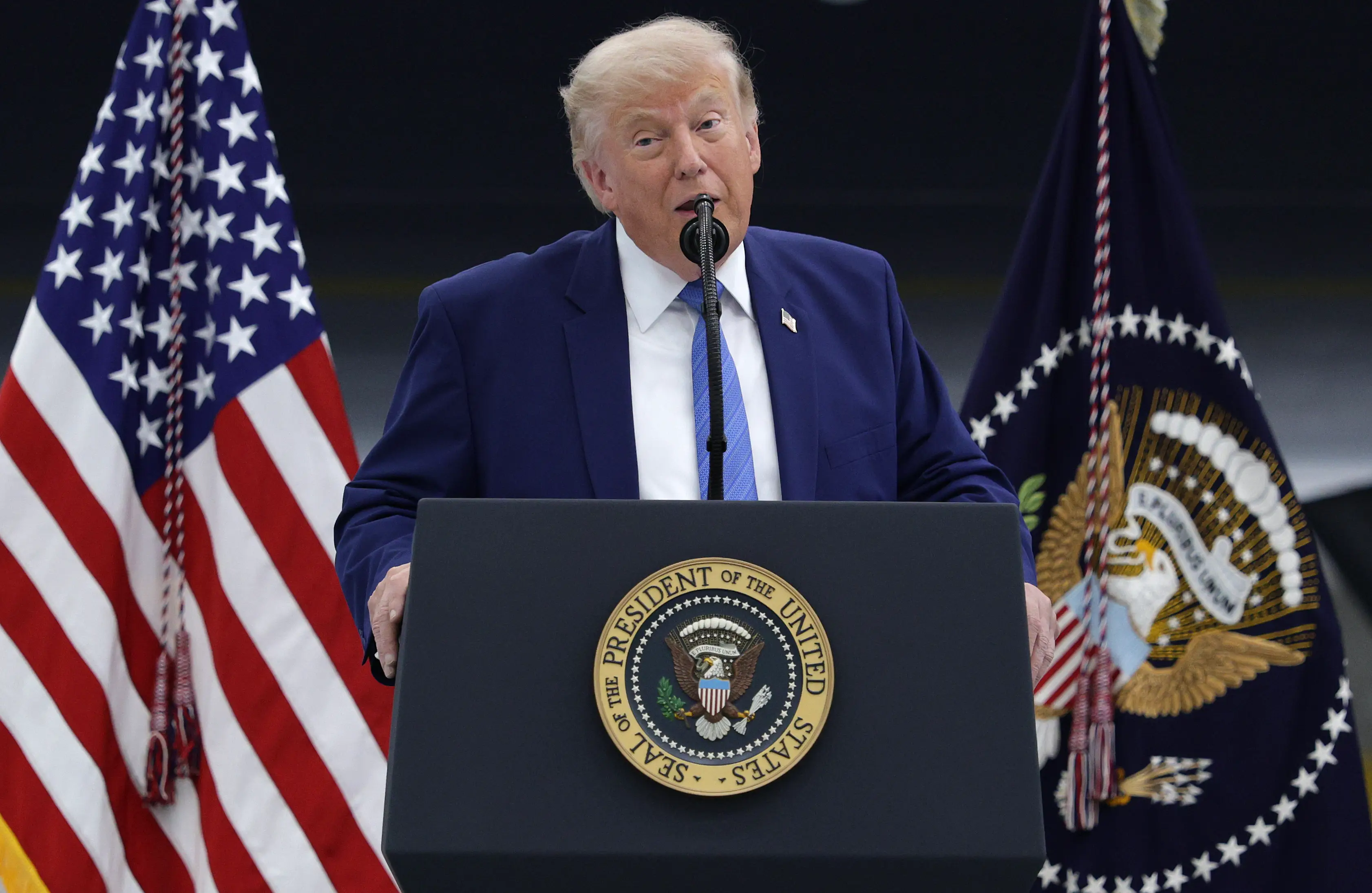 The President had high words of praise for the newly modified aircraft (Alex Wong/Getty Images)