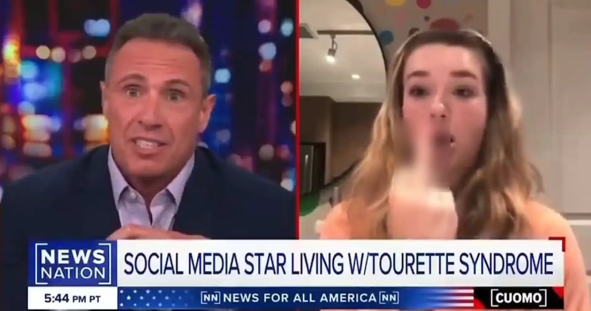 The TikTok star involuntarily cursed at Chris Cuomo while appearing as a guest on his show (NewsNation)
