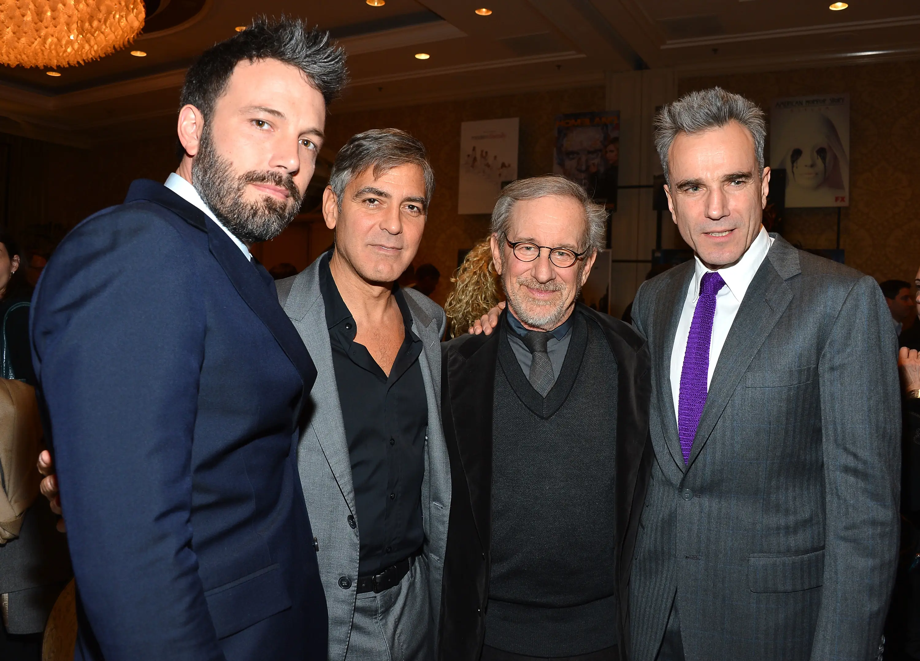 Affleck with Steven Spielberg, George Clooney, and Daniel Day-Lewis at the 2013 Oscars (Photo by Frazer Harrison/Getty Images)