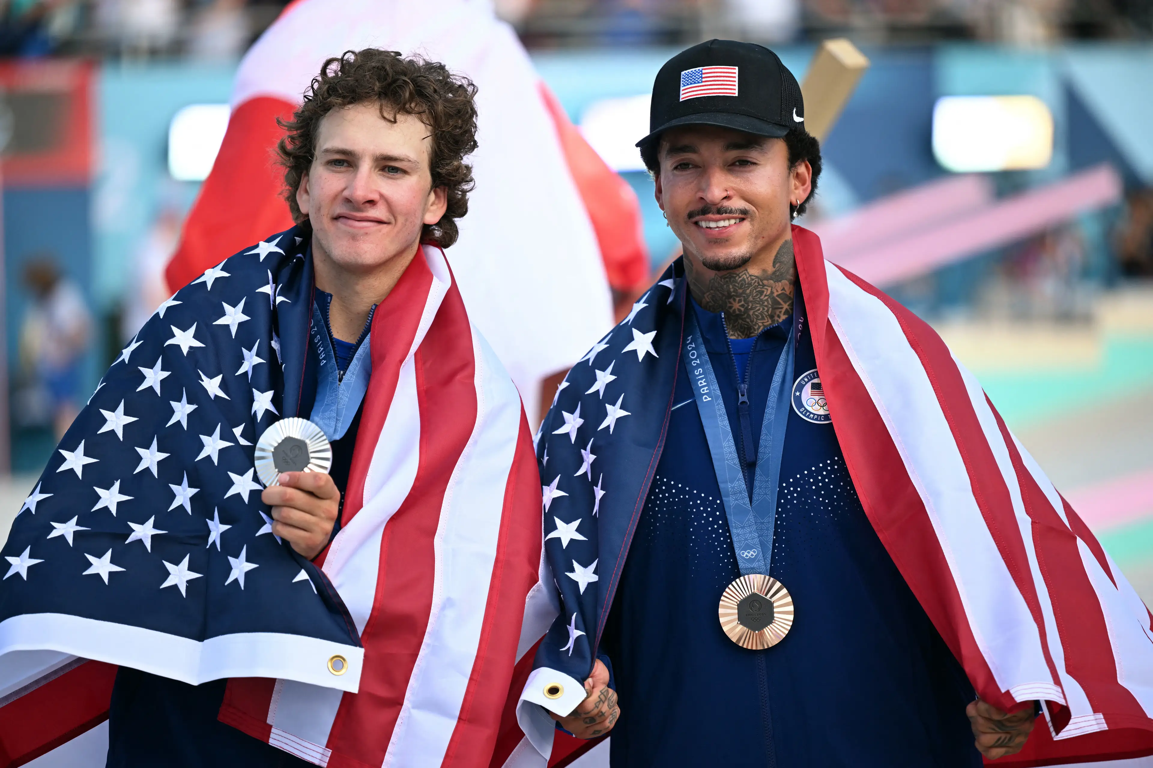 The medal not long after Nyjah Huston won it. (KIRILL KUDRYAVTSEV/AFP via Getty Images)