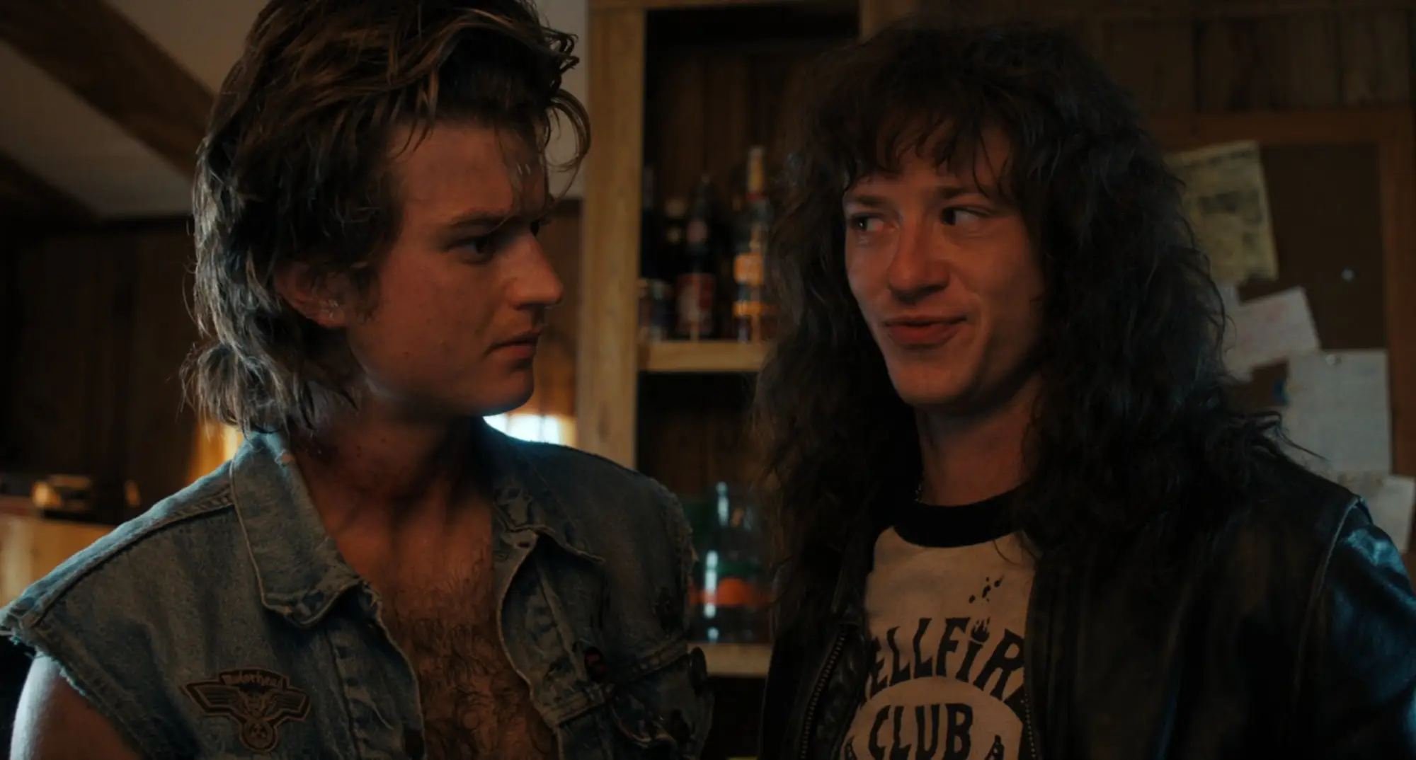 Joe Keery and Joseph Quinn as Steve and Eddie in Stranger Things.