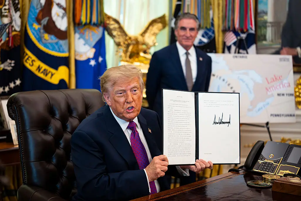 Trump formally renamed Lake Ontario to Lake America on Thursday (Al Drago/The Washington Post/Bloomberg via Getty Images)