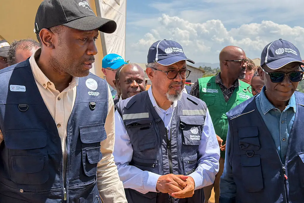 World Health Organization (WHO) Director-General Tedros Adhanom Ghebreyesus arrives in Bunia, in the eastern Democratic Republic of the Congo, on May 30, 2026 (Photo by Glody MURHABAZI / AFP via Getty Images)