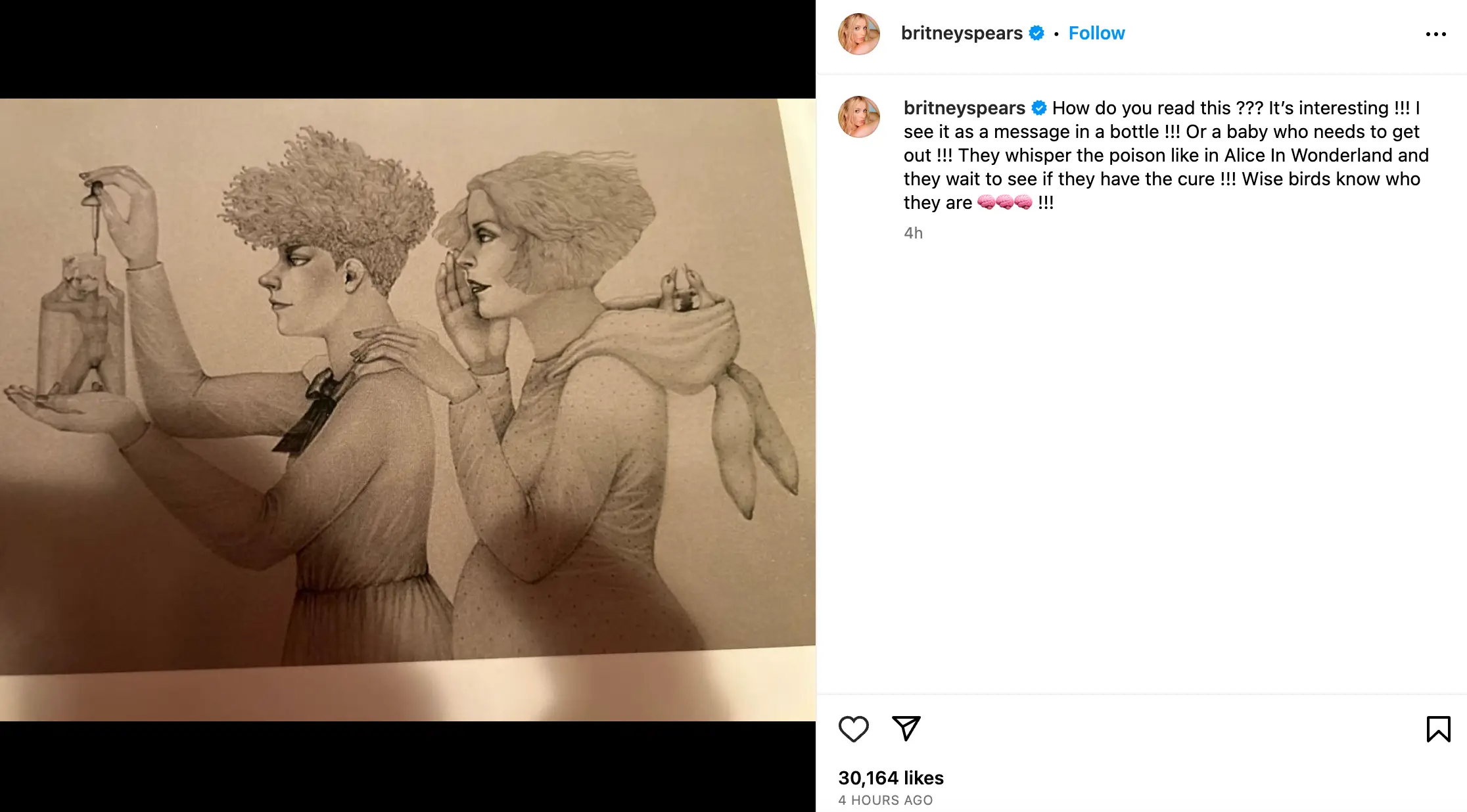 Britney Spears shared the cryptic post after news of her divorce was confirmed.