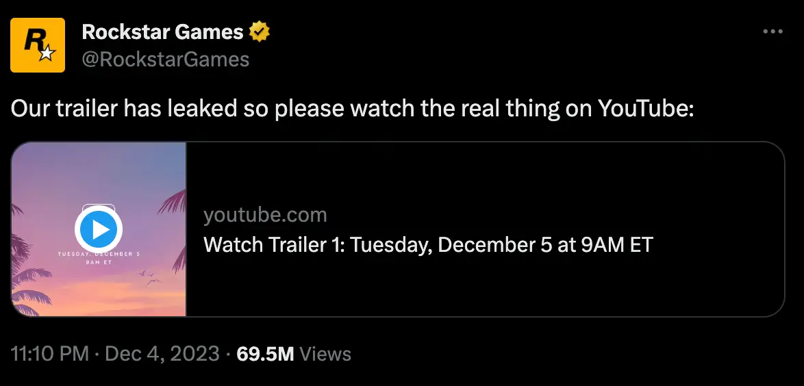One of Rockstar Games' GTA trailers was leaked for the second year in a row.