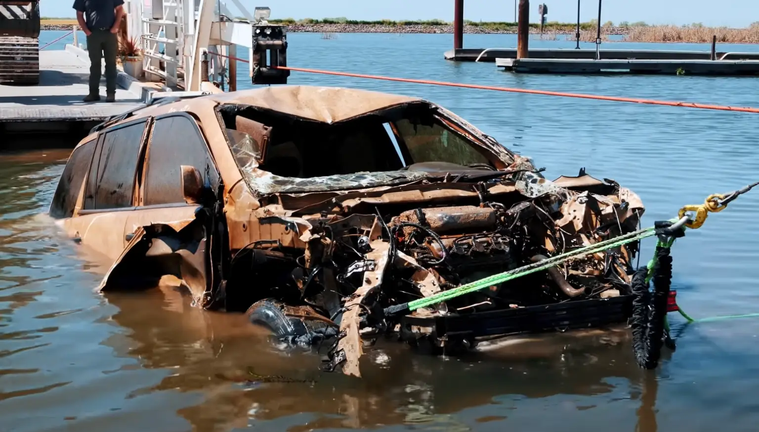 Jacob VanZant's car seen being pulled from the water (Adventures With Purpose/YouTube)