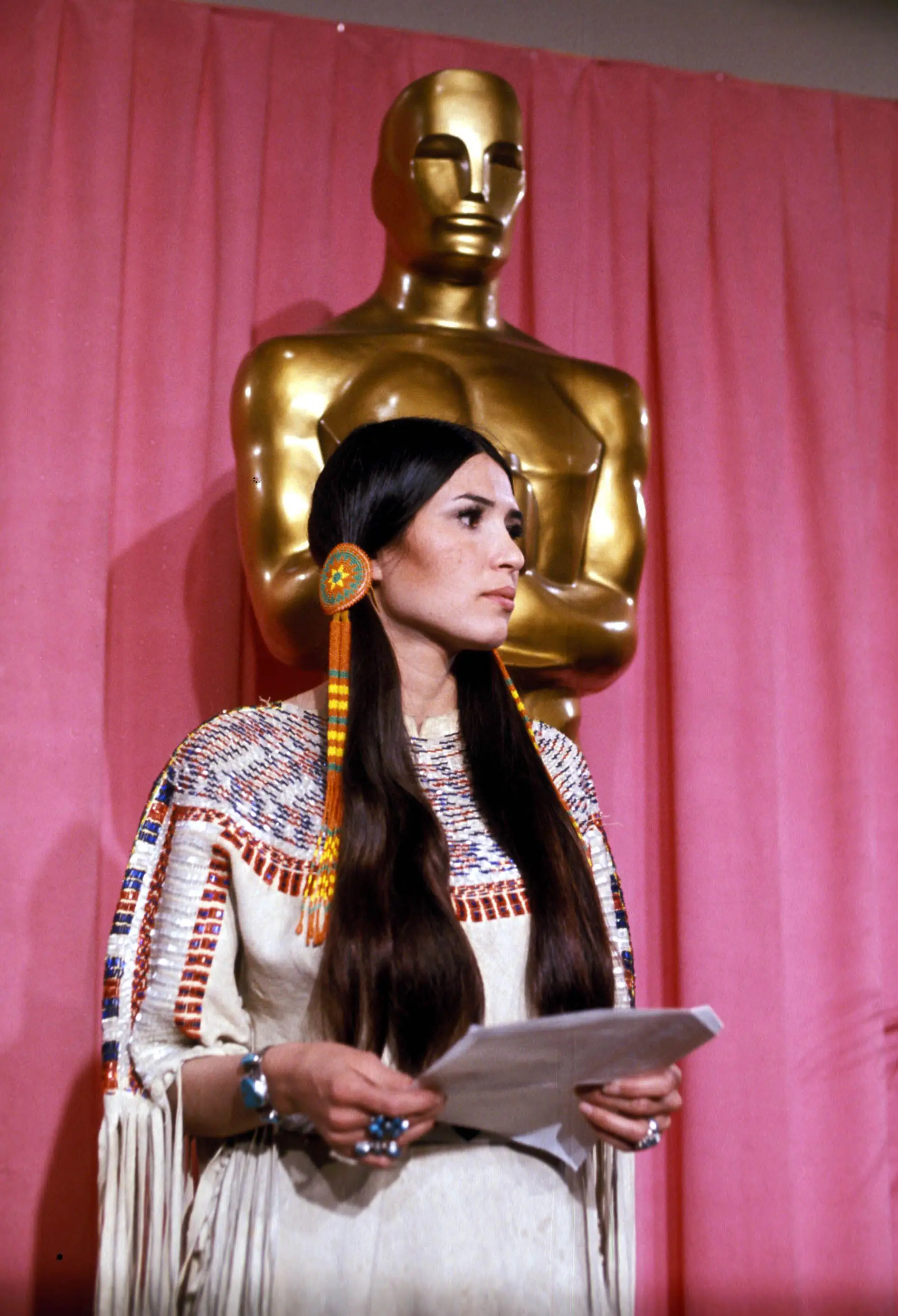 Sacheen Littlefeather rejected the Oscar on behalf of Marlon Brando.