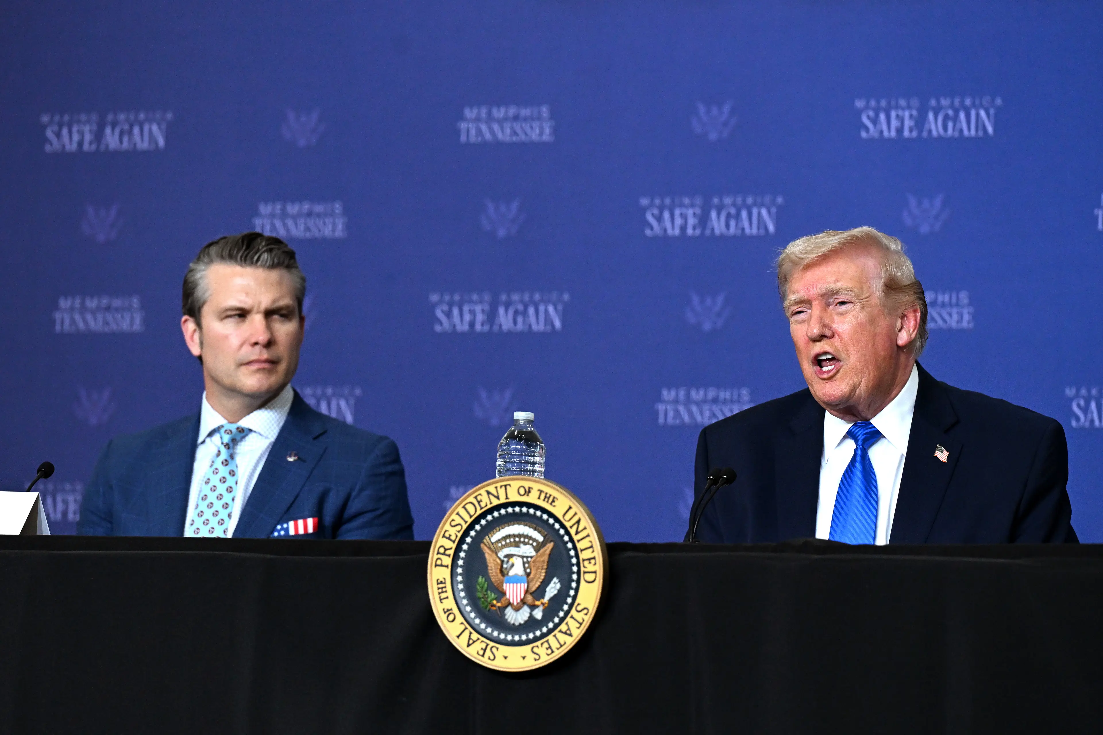 Trump appeared to place responsibility for the war with Hegseth (Roberto Schmidt/Getty Images)