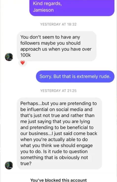 The restaurant questioned May's influence due to her small social media following (jamiesonmayyy/TikTok)