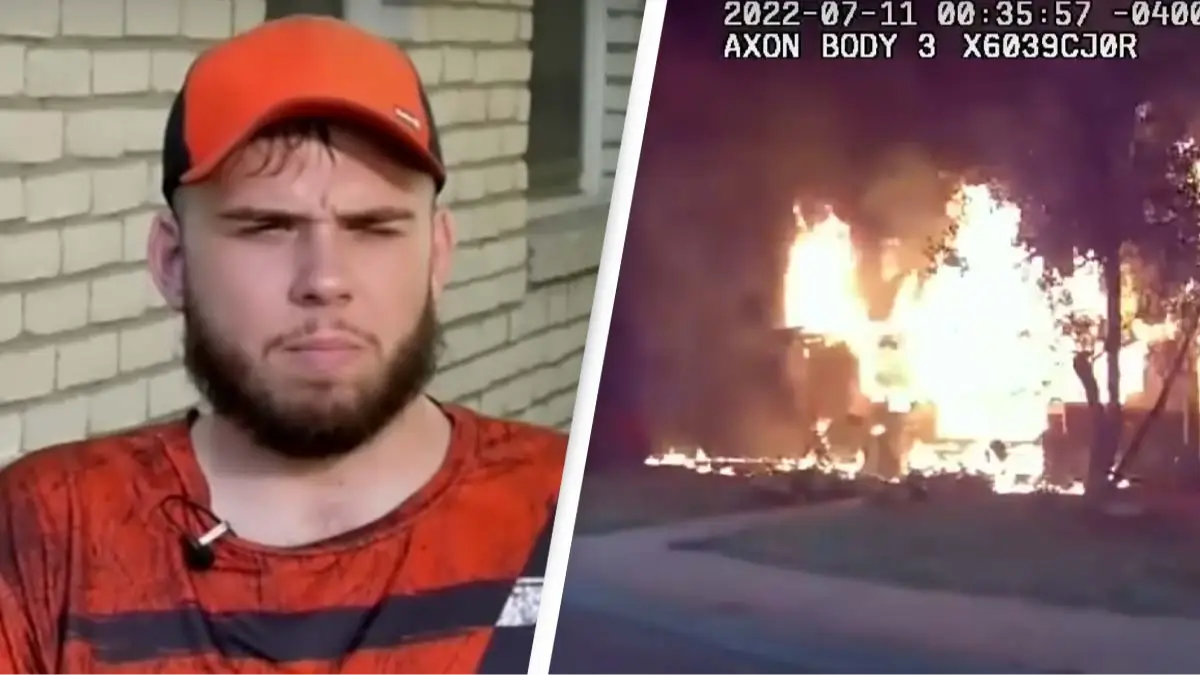 Pizza delivery man runs into burning house and saves four kids as police captured moment on bodycam