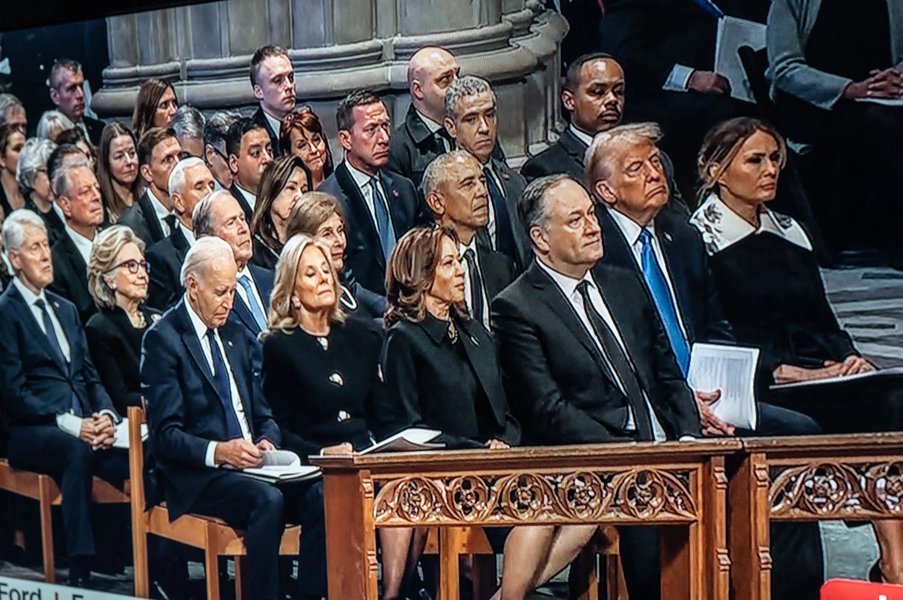 Barack Obama and Donald Trump sat together at Jimmy Carter's funeral (LAURENT CARON/Hans Lucas/AFP via Getty Images)