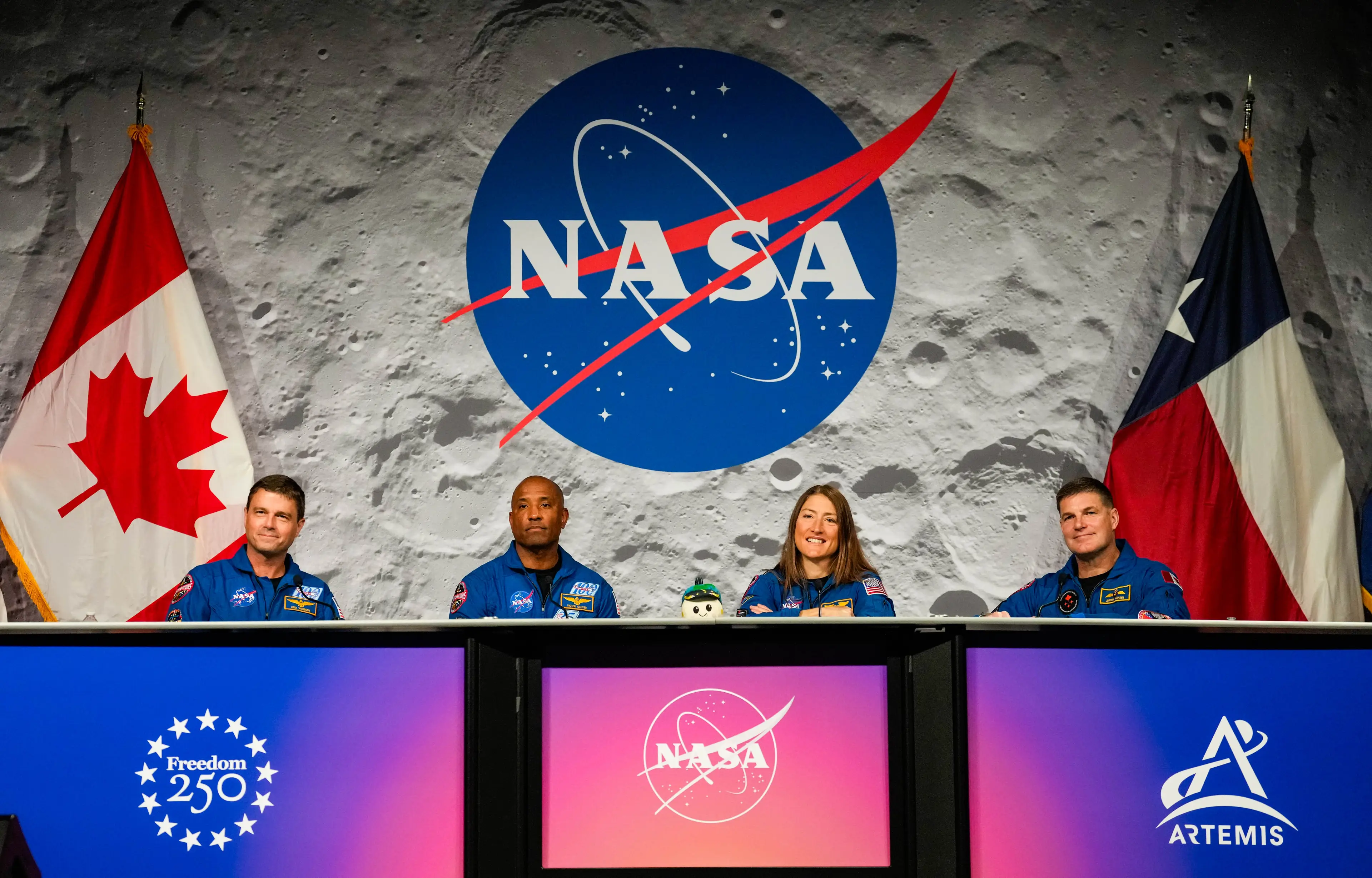 The crew sat down for a Q&A in Houston on April 16 (Raquel Natalicchio/Houston Chronicle via Getty Images)