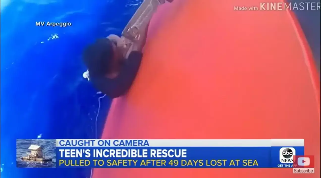 Video showed the crew helping the teen up with a rope ladder.
