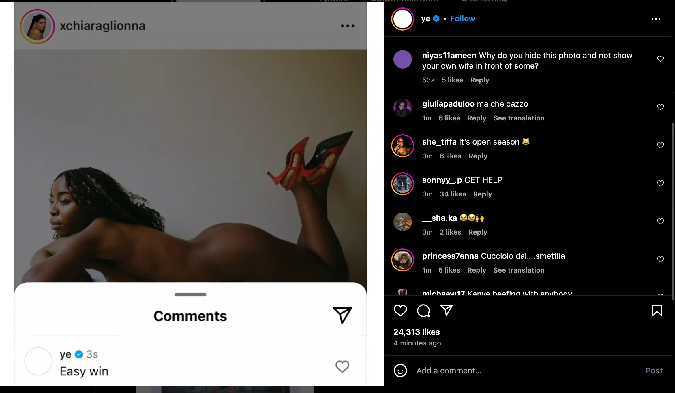 West slammed one of his critics on his Instagram (Instagram/@Ye)