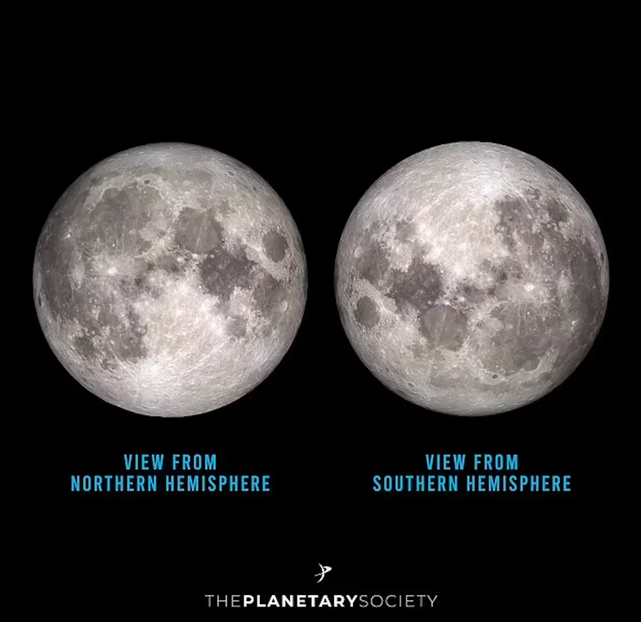 The moon appears different depending on where you look at it on Earth (The Planetary Society)