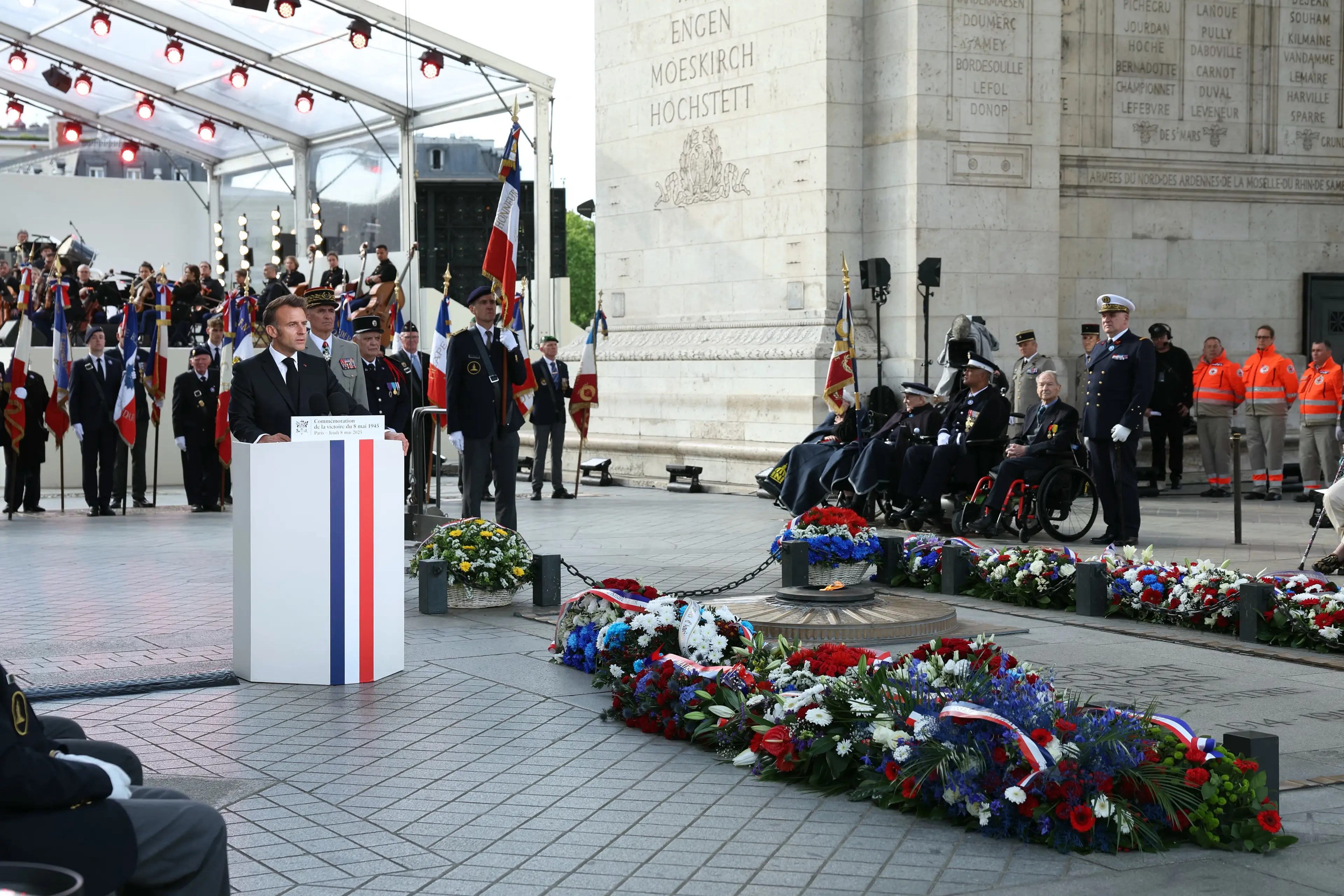 President Emmanuel Macron gave a speech beside the Tomb of the Unknown Soldier earlier this year (THOMAS SAMSON/POOL/AFP via Getty Images)