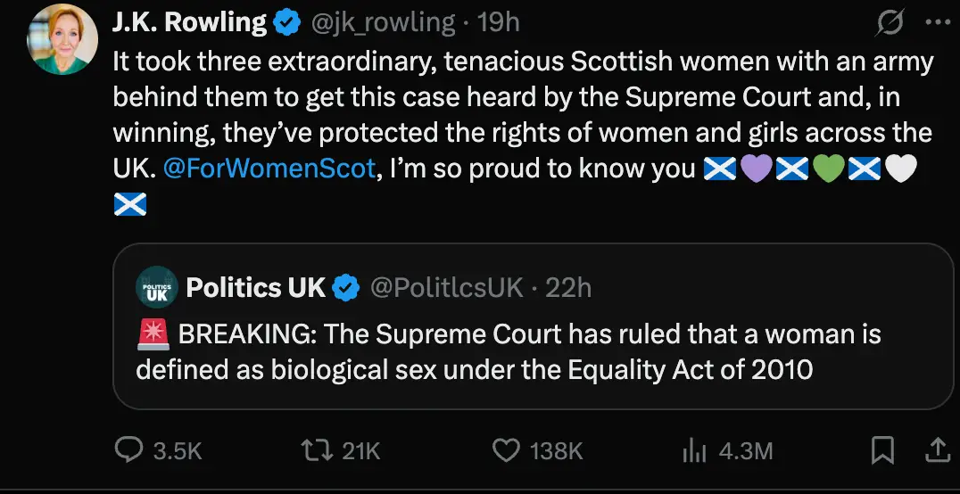 JK Rowling reacts to Supreme Court ruling (Twitter/ @jk_rowling) 