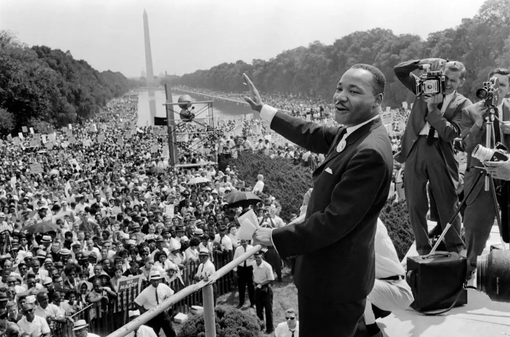 President Donald Trump claimed that a speech he gave by the Lincoln Memorial years ago pulled a larger crowd than Rev. Martin Luther King Jr.’s 1963 “I Have a Dream” speech (Photo by -/AFP via Getty Images)