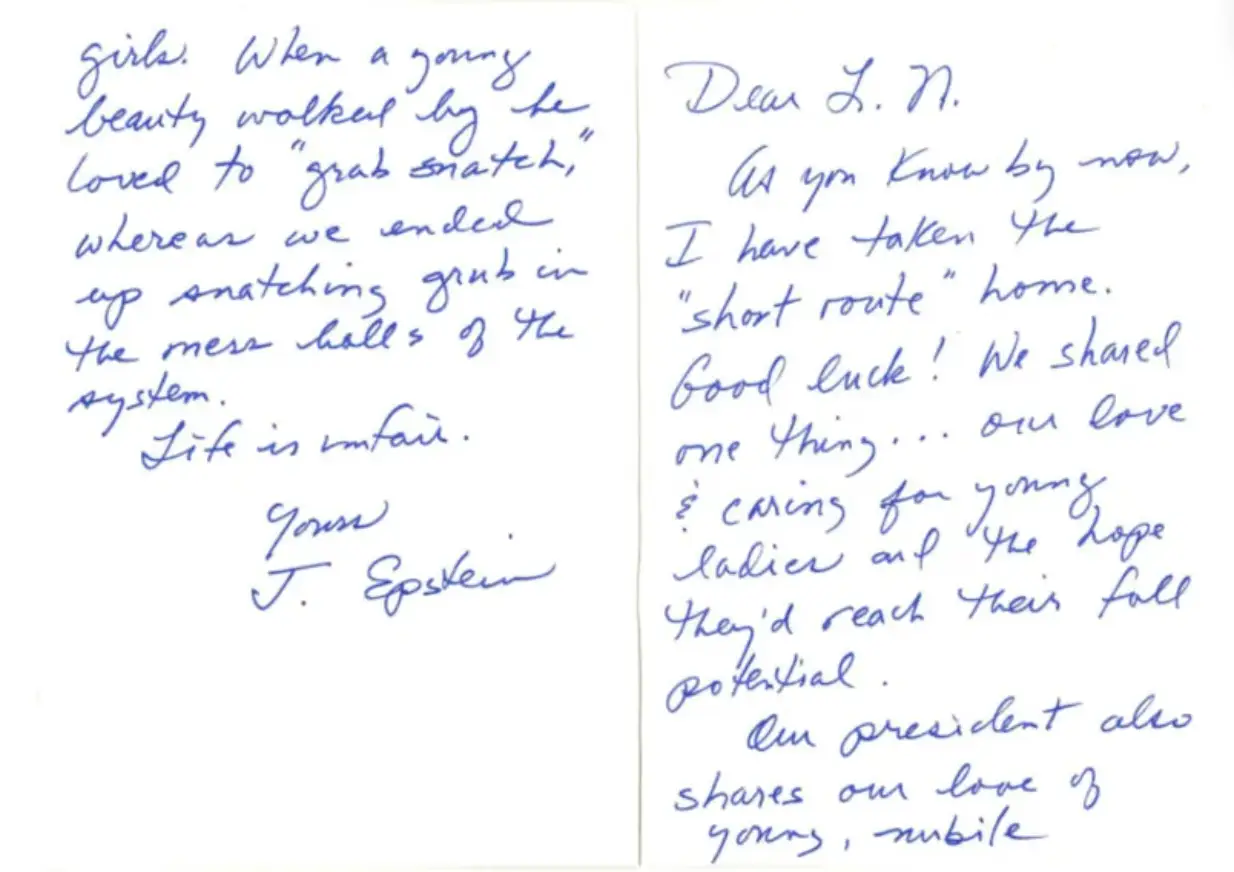 The letter was postmarked August 13, 2019, just three days after Jeffrey Epstein's suicide, and was found in the jail mail room (DOJ)