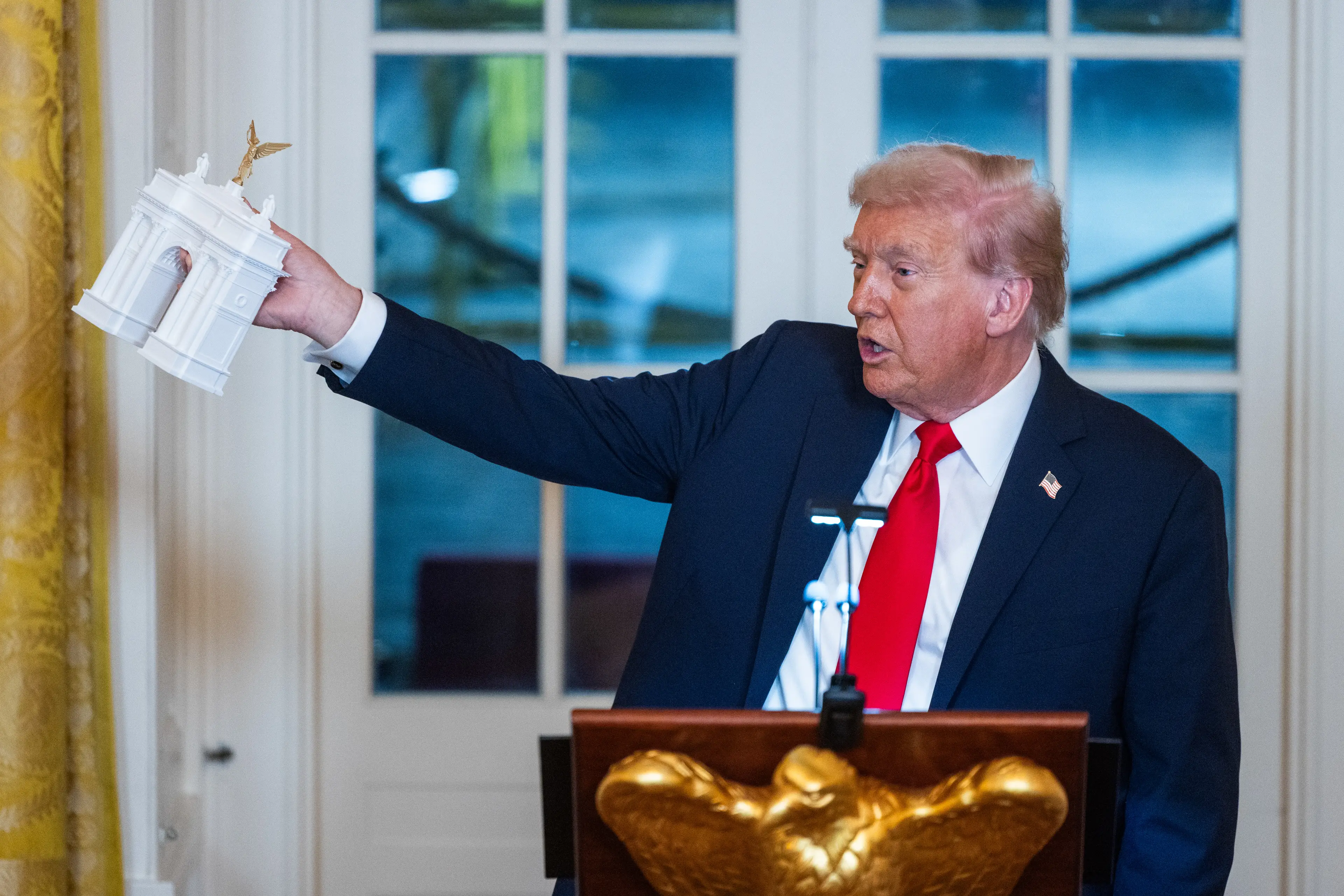 Trump floated the plans for a new monument in Washington DC last year, but they will likely be approved in the next week (Jim Lo Scalzo/EPA/Bloomberg via Getty Images)