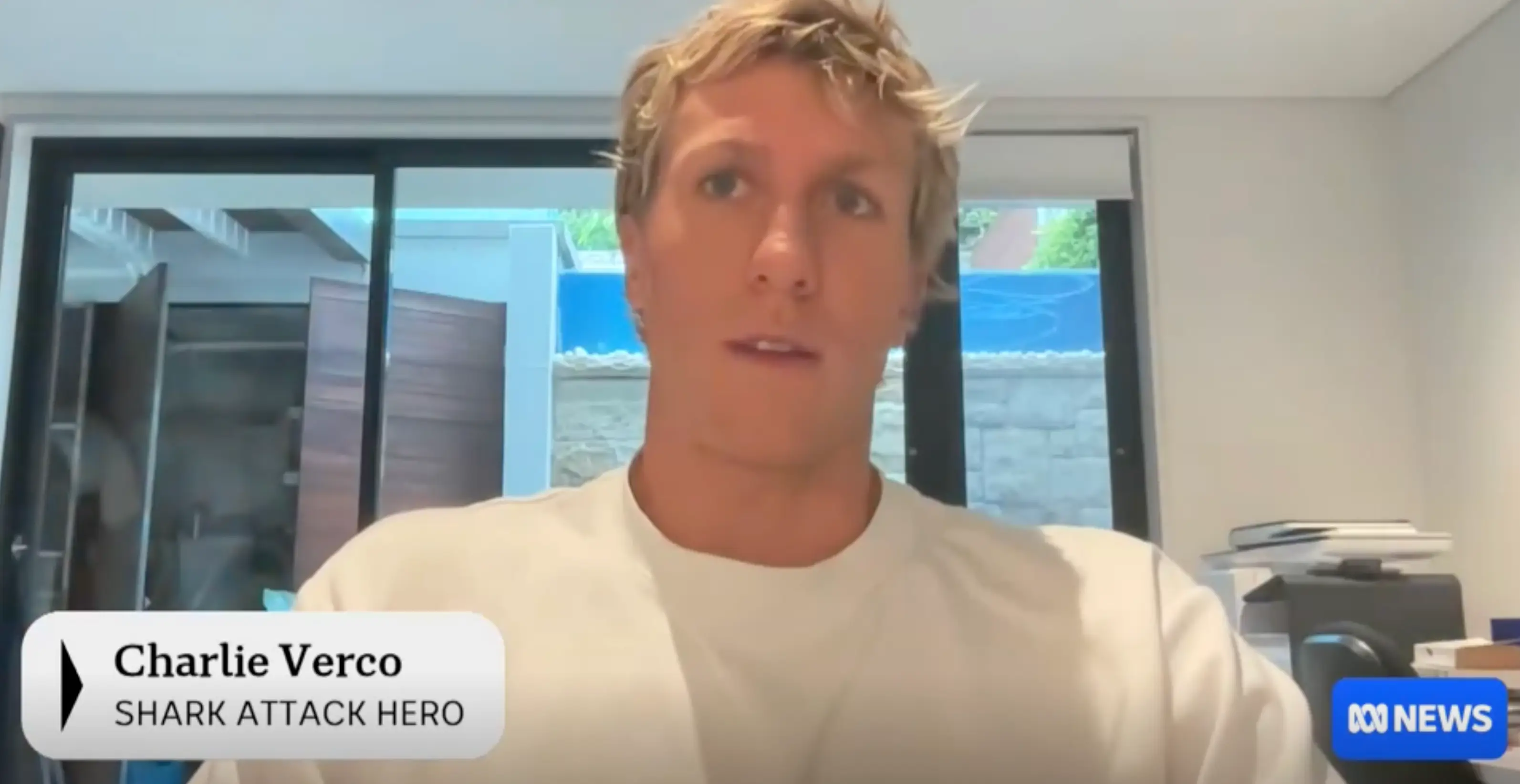 The family thanked 24-year-old lifesaver Charlie Verco, who paddled into the bloodied water to pull the teacher on to his board. (ABC News)