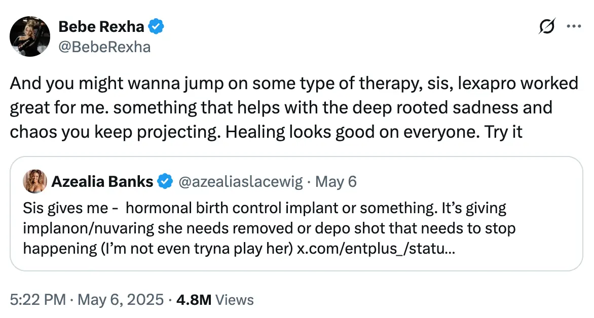 Bebe hit back at Azealia Banks' comments (Twitter)