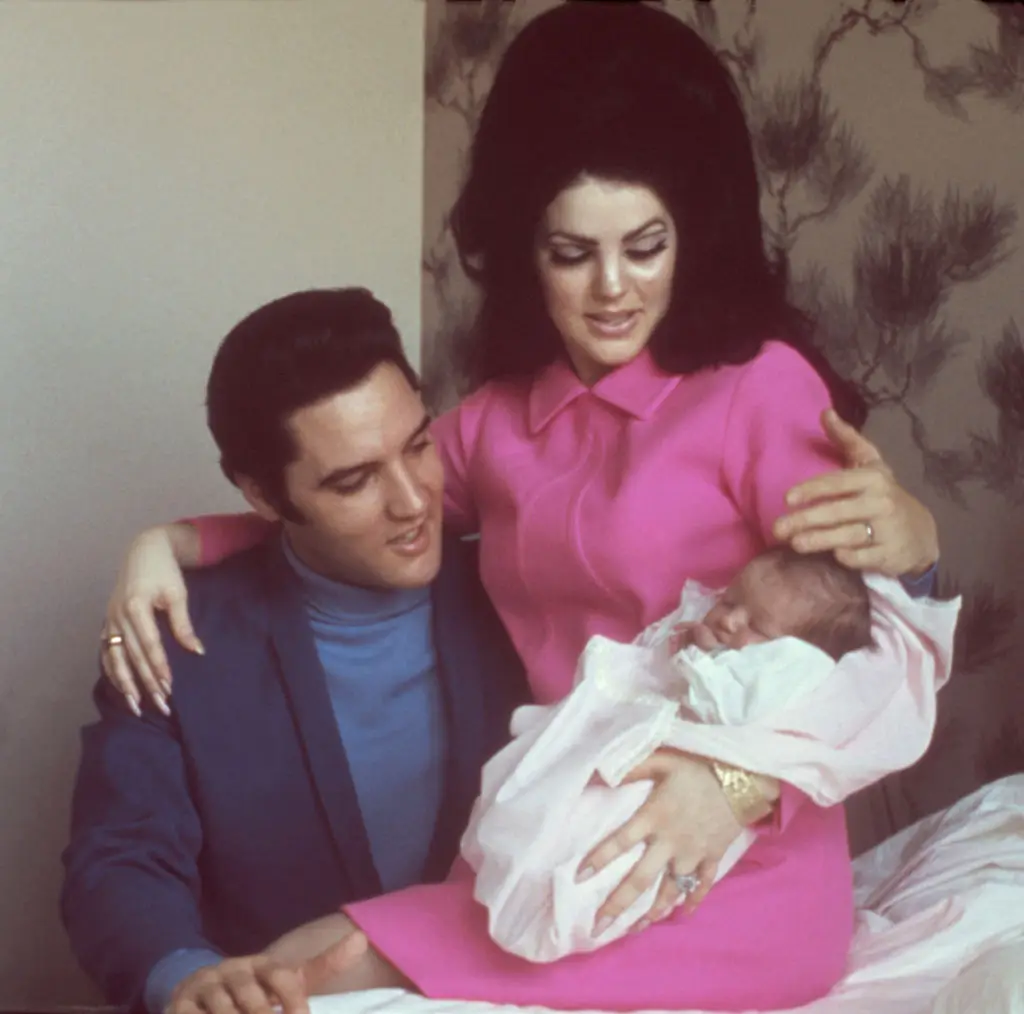 Elvis Presley with his then wife Priscilla and their baby girl Lisa Marie in 1968 (Michael Ochs Archives/Getty Images)