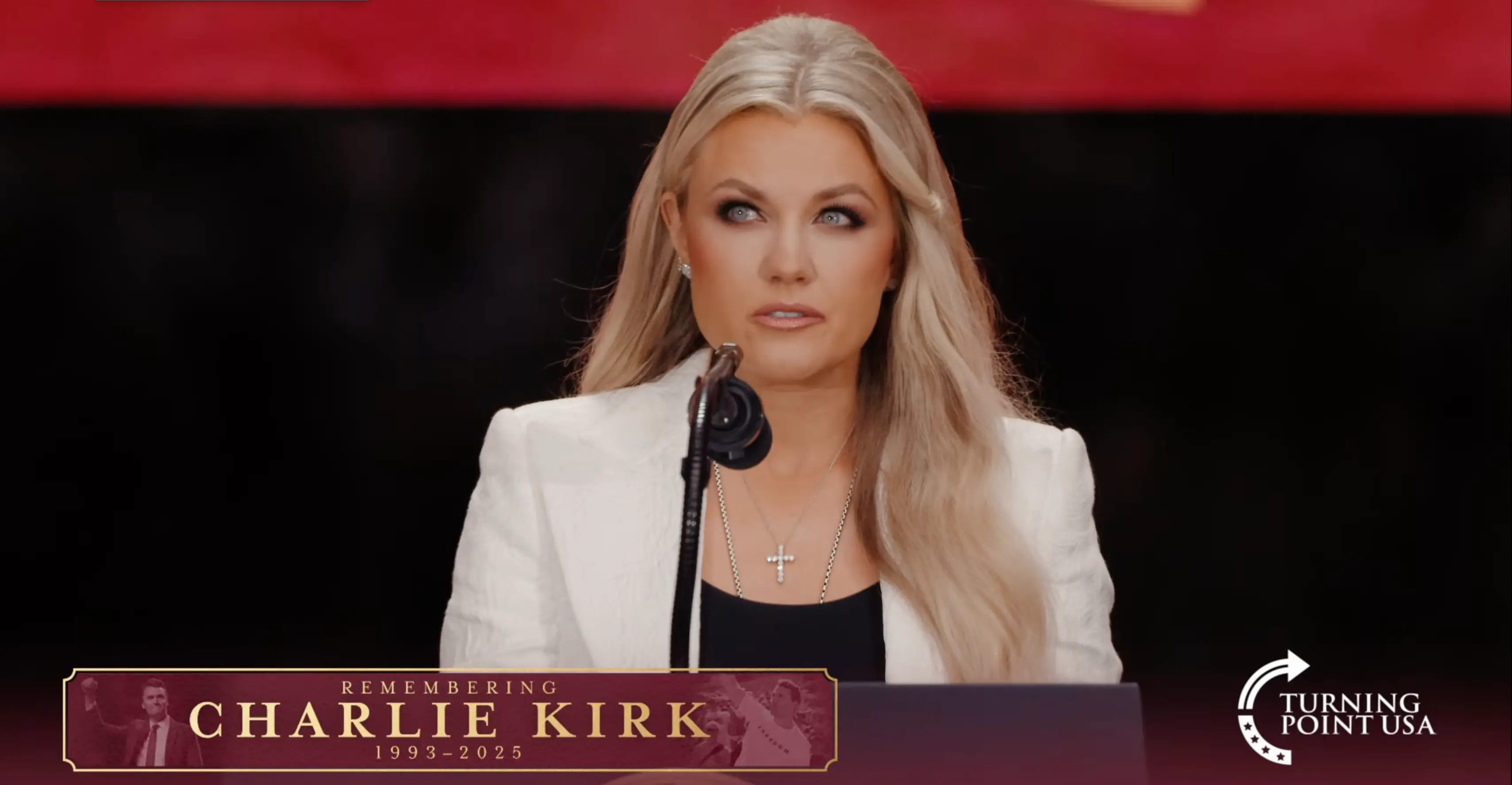 Erika spoke admirably about her late husband on stage in Arizona (YouTube/Charlie Kirk)