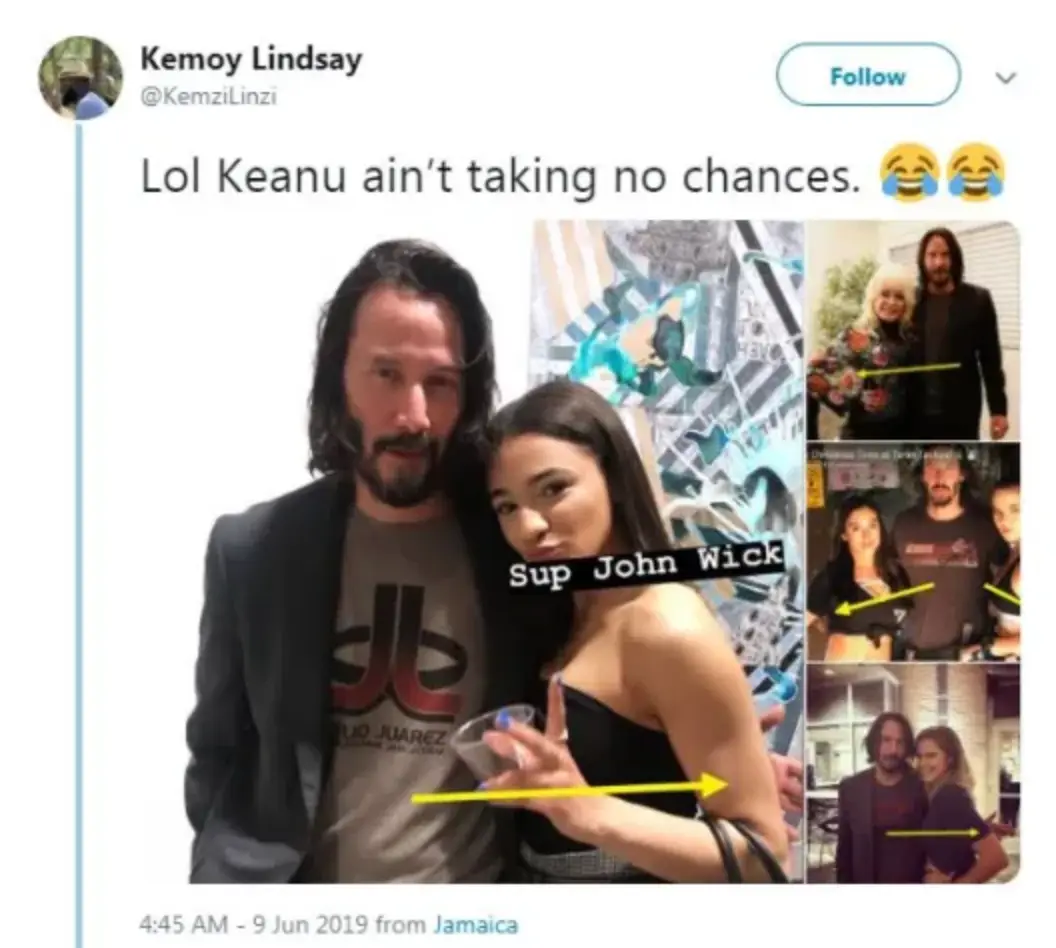 Fans have been pointing out the trend in Keanu's pictures with female fans. (Twitter/@KemziLinzi)