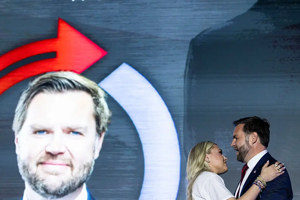 Erika Kirk and JD Vance were 'chest-to-chest' at the event (Brad Vest/Getty Images)