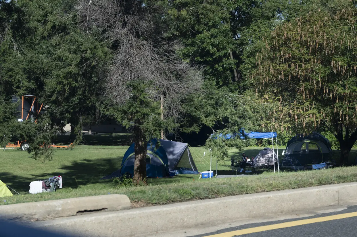 Trump shared images of tents, inferring homeless sleepers, in his warning (Truth Social/@realDonaldTrump)