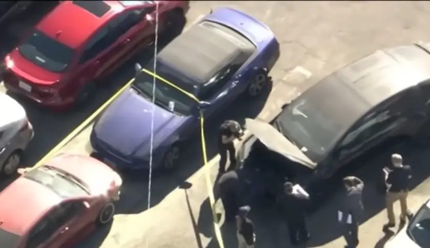 Cops descended on the abandoned vehicle after the discovery (KTLA 5)