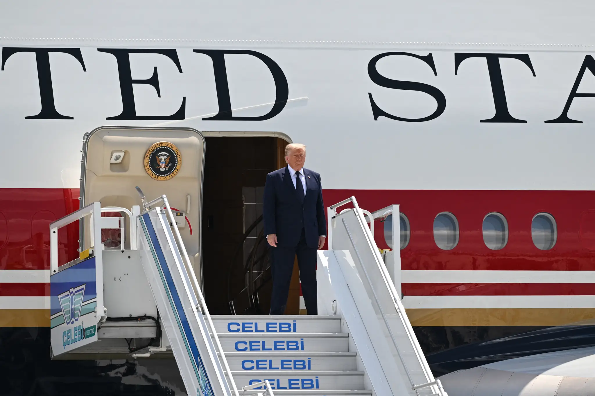 Donald Trump seen arriving in Ankara, Turkey, on July 7 (Abdullah Güçlü / POOL / AFP via Getty Images)