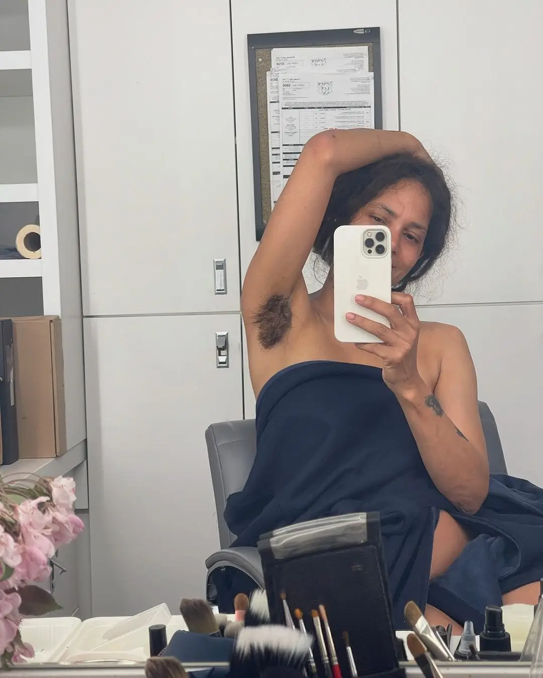 The actor proudly showed off her character's arm pit hair (@halleberry/Instagram)