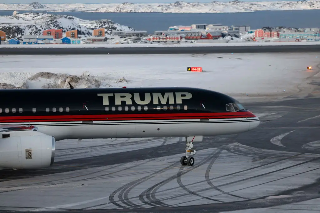 An aircraft alledgedly carrying Donald Trump Jr. arrives in Nuuk, Greenland on January 7, weeks after his father suggested Washington annex the autonomous Danish territory (EMIL STACH/Ritzau Scanpix/AFP via Getty Images)